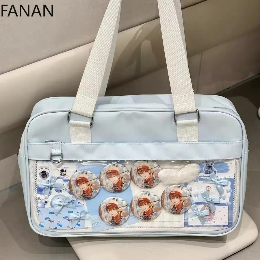 New Harajuku Ita Bag for Women Canvas Transparent Pocket Itabag High School Girls Uniform JK Crossbody Shoulder Bag Handbags