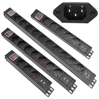 2/3/4/5/6/7/8/9 Ways PDU Power Strip EU Power Strip Socket with IEC-C14 Port Outlet extend with Circuit Breaker Switche 2 USB