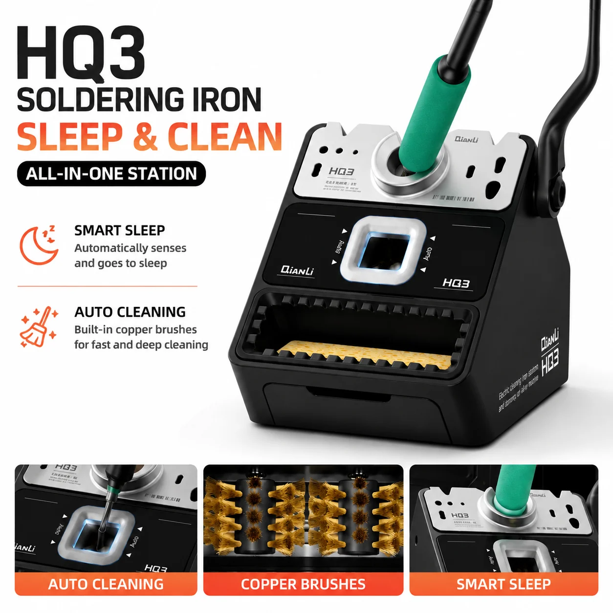 QianLi HQ3 Automatische Lötkolben-Reinigungs- und Ruhestation mit Intelligenter Ruhefunktion für die Wartung und Reparatur von Lötspitzen