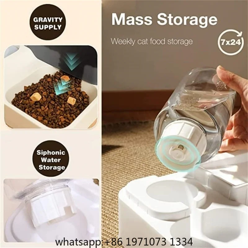 2-in-1 Automatic Pet Feeder & Water Dispenser, Dry & Wet Food Compatible Cat Dog Food Dispenser,   All-in-One Pet Food Water