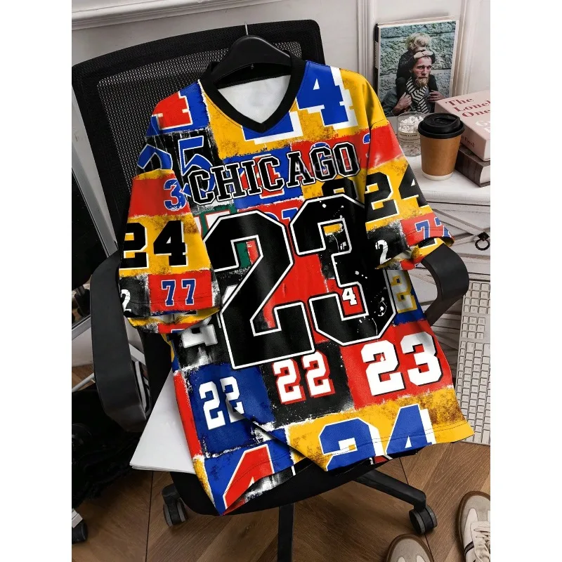 

Спортивная одежда с v-образным вырезом Brooklyn Racing Футбольная футболка Мужская CHIAGO NO.23 Быстросохнущая дышащая футболка с 3D принтом и короткими рукавами