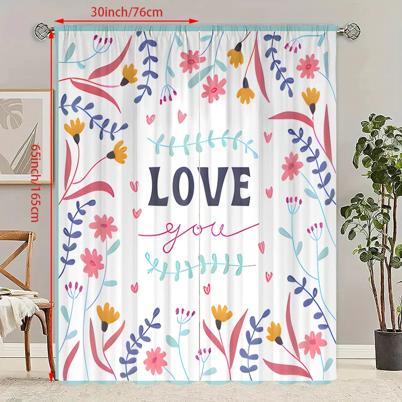 Valentine's Day I Love You printed curtain - Polyester material - suitable for bedroom, living room, study, private space