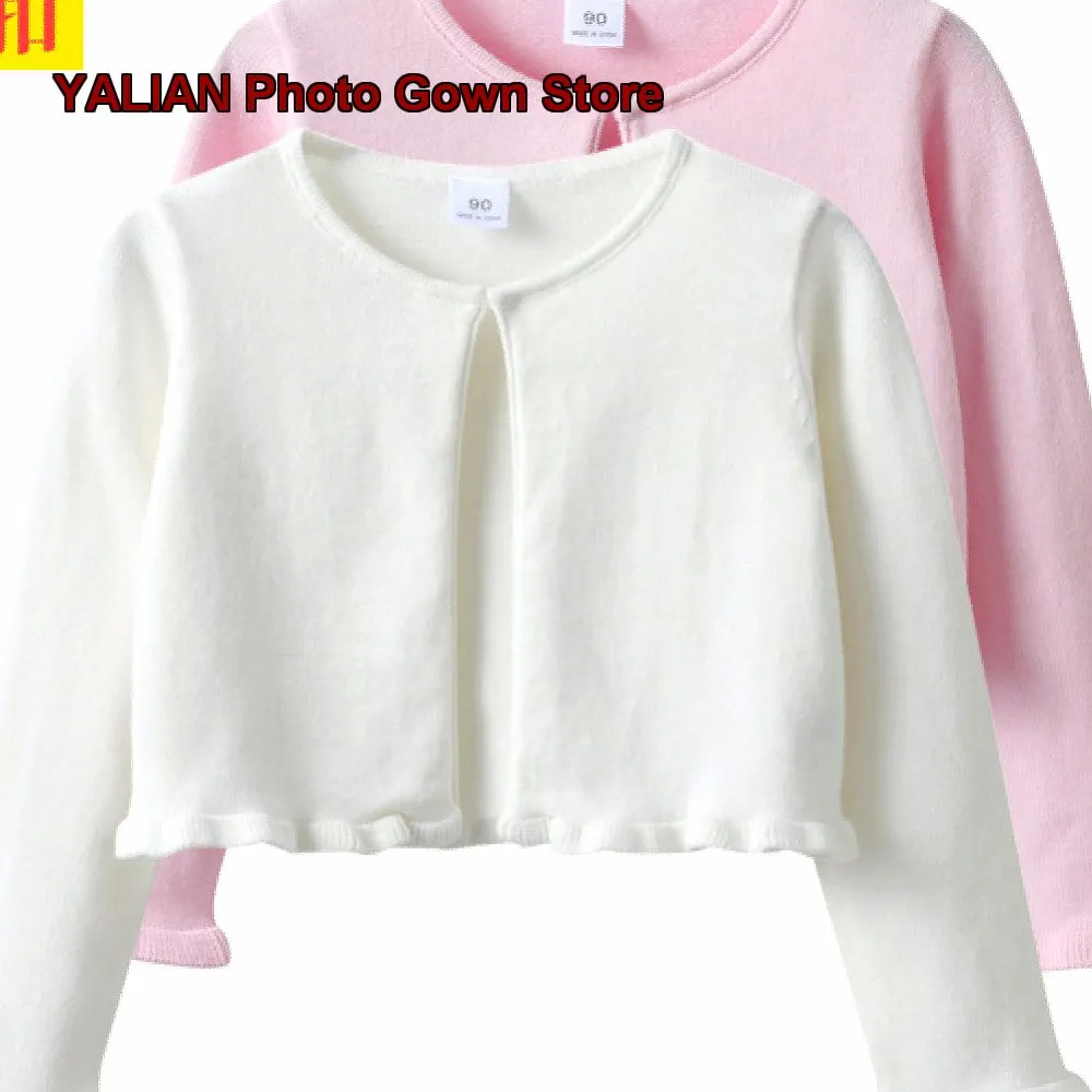 Girls Shawl Toddler Little Kids Knit Cardigan Single-Layer Ribbed Knit Jacket with Hidden Button Princess Style