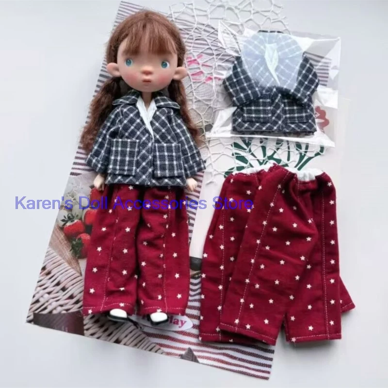 2pcs Red casual suit red pants+black checkered jacket for landoudou/Blythe(Fit for Lulu,ymy24,Ob22,24,26,zone, Jenny)