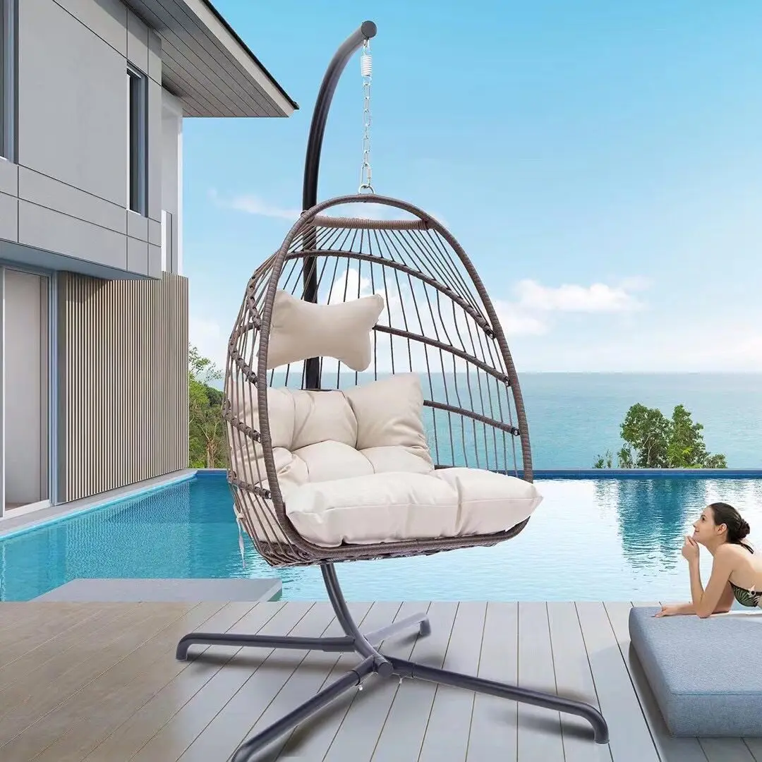 2026 Foldable Cotton Rope Outdoor Hanging Basket Swing Space Saving Hanging Chair Indoor Balcony Hammock Standpromote sales