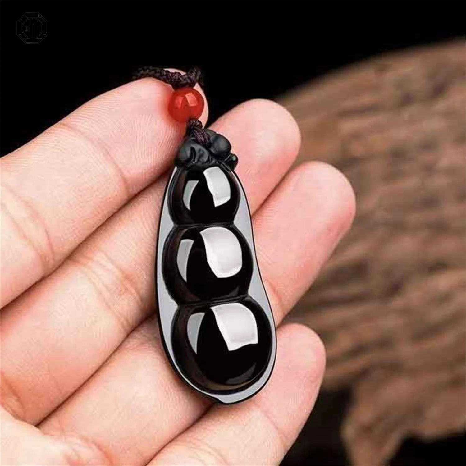 Natural Grade A Jadeite Black Jade Four Season Bean Pendant Ice Translucent Unisex Men Women Gemstone Necklace Jewelry Gift