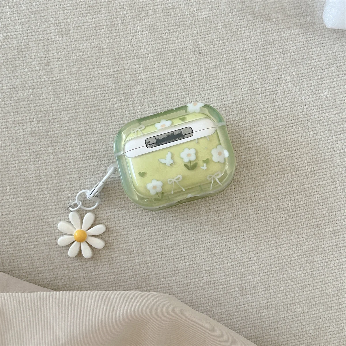 حافظة سماعات أذن لأجهزة AirPods 4st/3rd/2nd/1st مع سلسلة مفاتيح، غطاء سماعة رأس بتصميم عباد الشمس اللطيف لأجهزة AirPods Pro/Pro 2