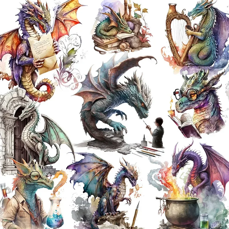 12Pcs/Pack Vintage Magic Dragon Sticker DIY Craft Scrapbooking Album Junk Journal Decorative Stickers