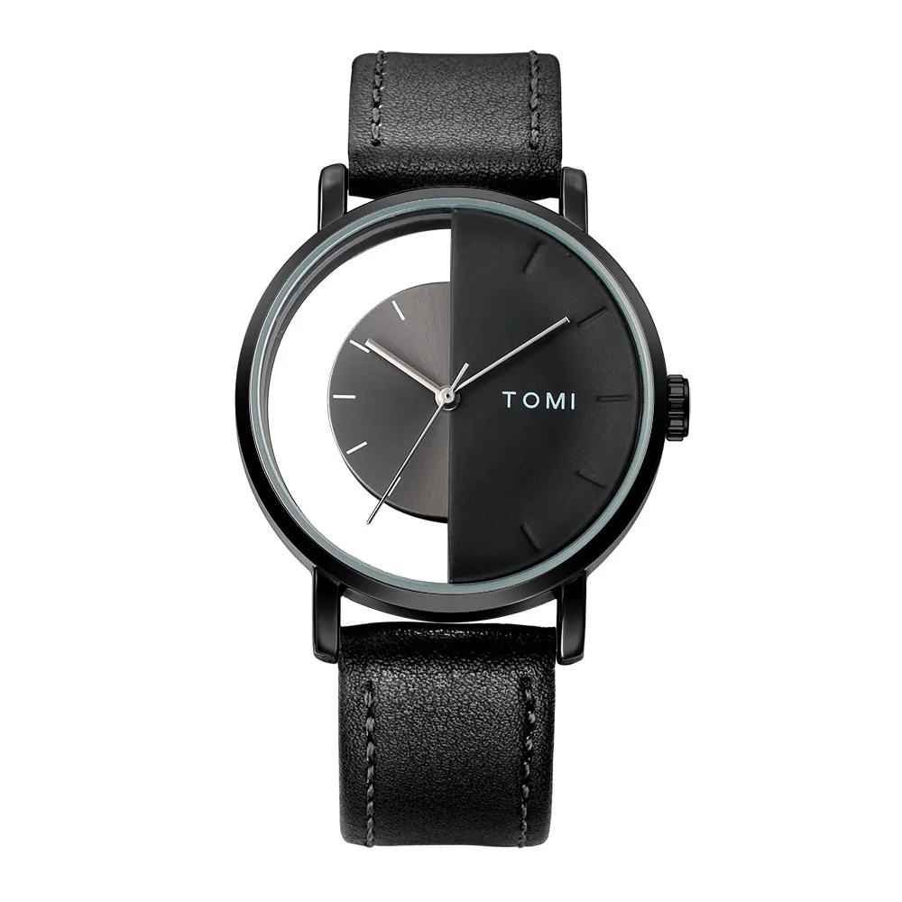 Utthai jam tangan pasangan Pria Wanita, arloji Quartz desain berlubang dengan tali kulit tahan air untuk pasangan