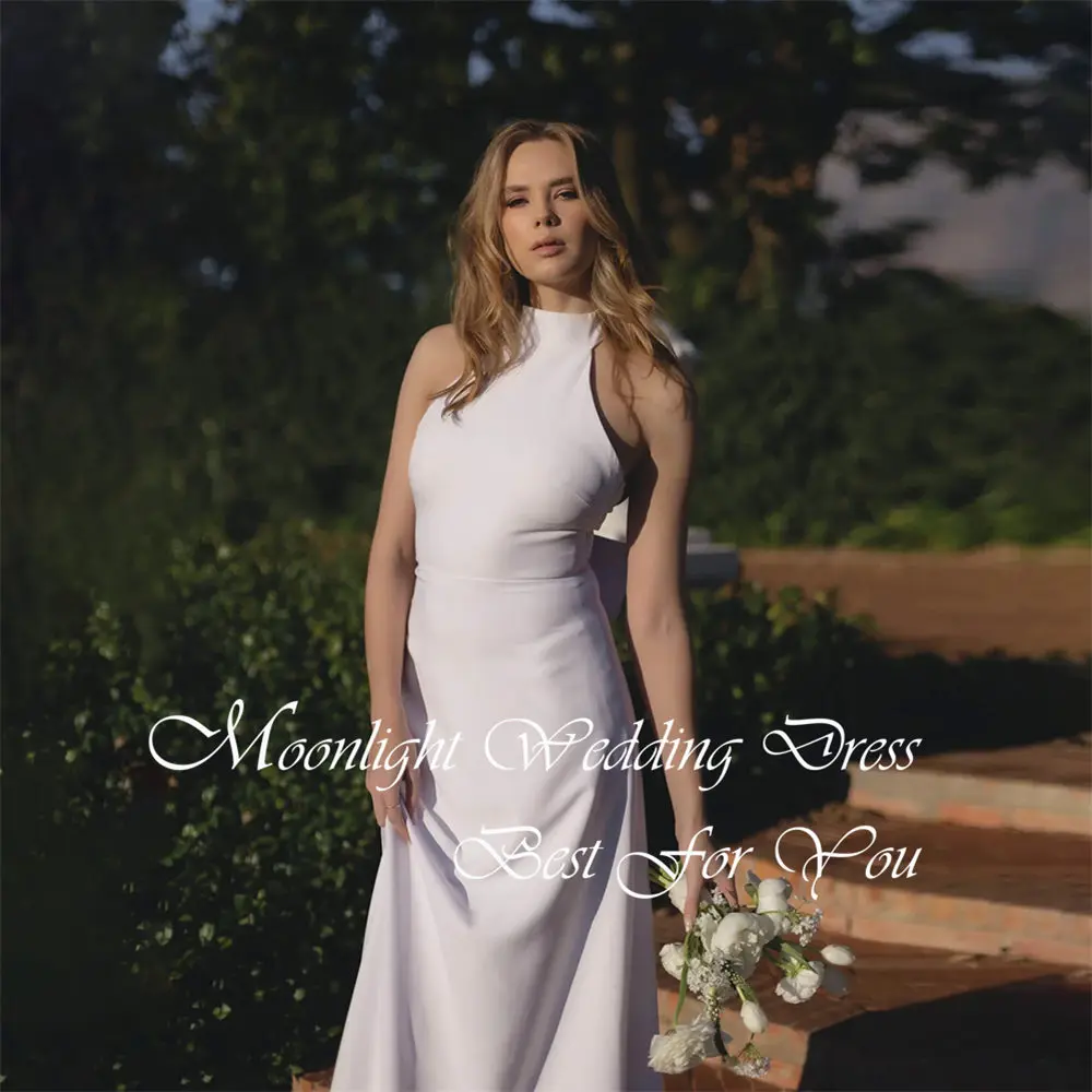 Vestidos De Novia modernos con lazo Halter, corte en A, sin mangas, con espalda abierta, cola De barrido, personalizados, 2026