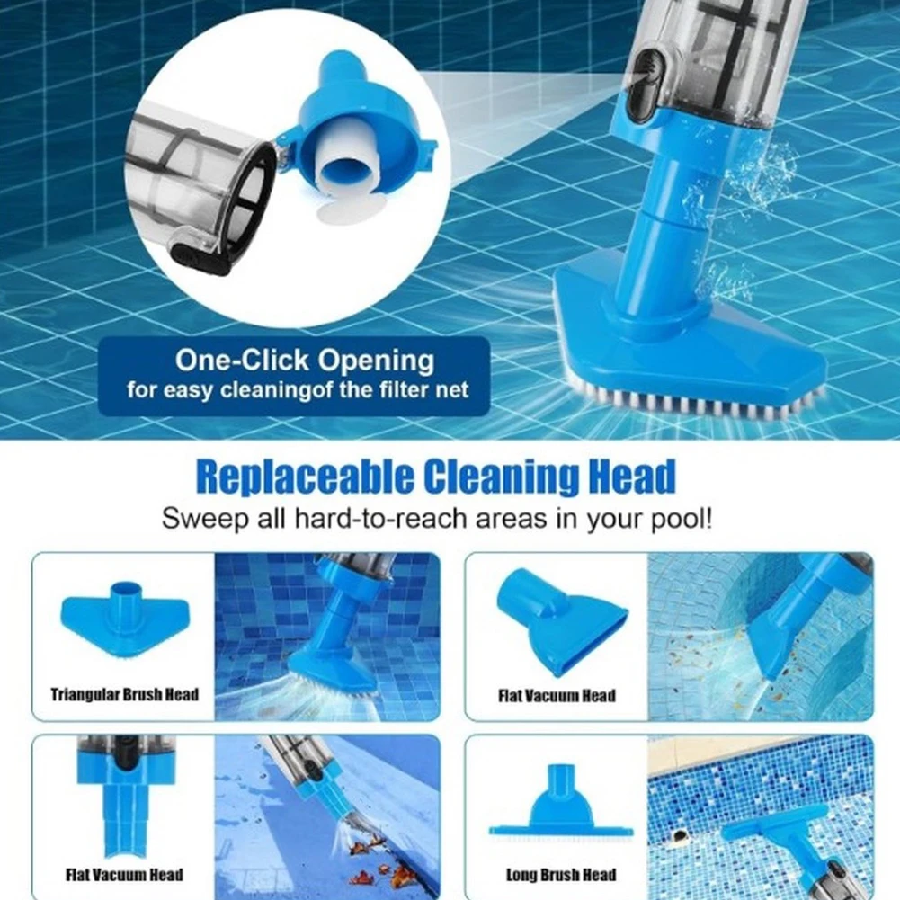 Cordless for Handheld Pool Vacuum Cleaner 3 in 1 Function Vacuum Brush Sweep for Above Ground Pools Up to 100 Min Runtime