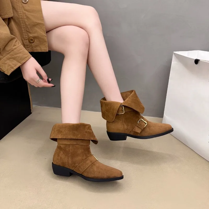 أحذية فرنسية عصرية بأكمام من جلد الغزال وإبزيم معدني ونعل ناعم ومضادة للانزلاق ومقاومة للاهتراء