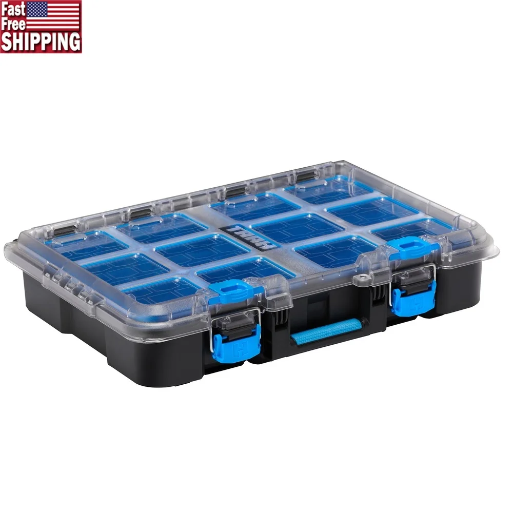 

Stack System Tool Box with Removable Organizer Bins Heavy Duty Transparent Lid Rugged Design Compact Storage Solution Small