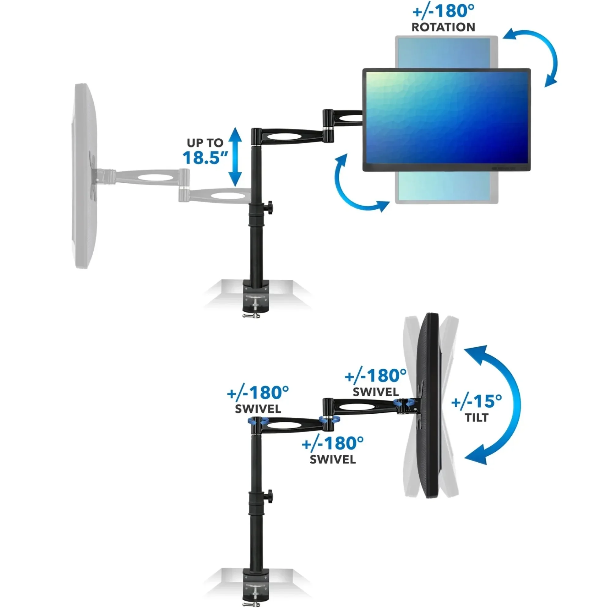 Arm zur Tischmontage mit einem Monitor |   Vollbewegungsmonitorhalterung |   Passend für 21-30-Zoll-Bildschirme