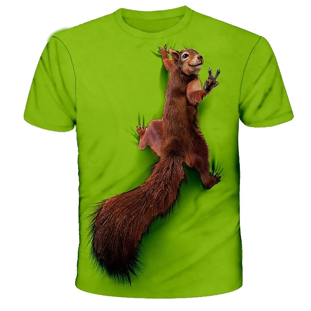 Male Squirrel T-shirt 3D Printed Animal Men\'s T-shirt Cute Graphic Top Short Sleeve Crew Neck Unisex Tee Personalized Clothing