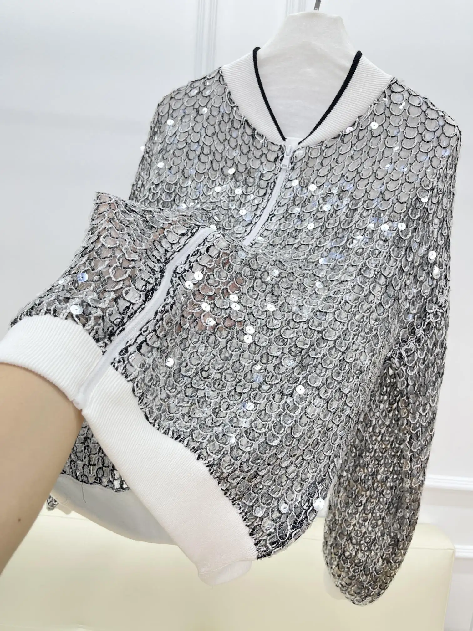 Women Jacket 2024 Spring And Summer New B/C Sequin Baseball Jacket Cardigan Long Sleeve