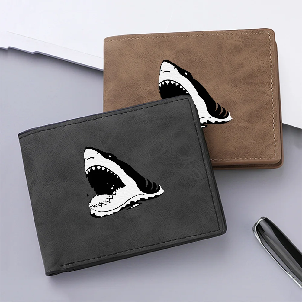 Klassische Designer-Geldbörse für Herren, kurzes Hai-Bild, PU-Leder, ultradünn, Kreditkartenetui, Münzgeldbörse im Retro-Stil
