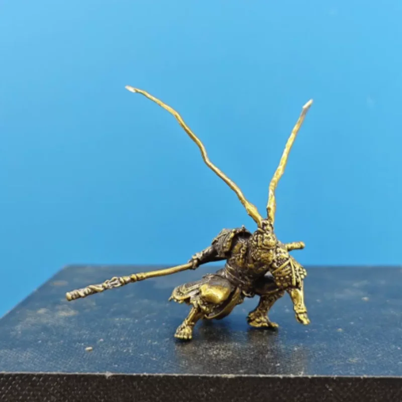 Vintage Brass Mini Sun Wukong Figurine - The Great Sage Equal to Heaven Sculpture, Home Desktop Landscape Decor & Collectible