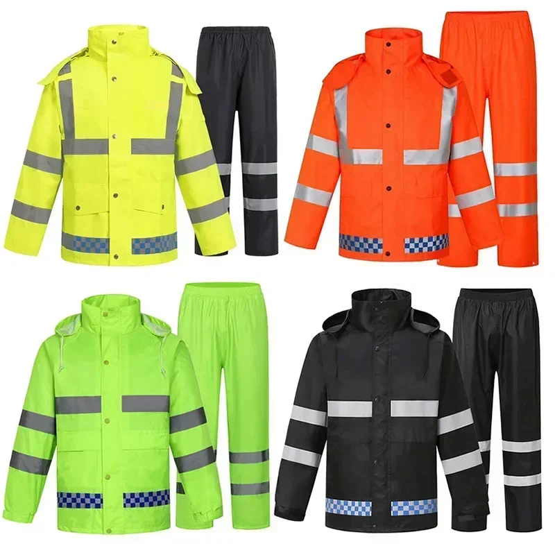 Reflective Raincoat Rainpants Set Traffic Health Patrol Outdoor Mountaineering Split Safety Waterproof Cloak Rain Gear Raincoat