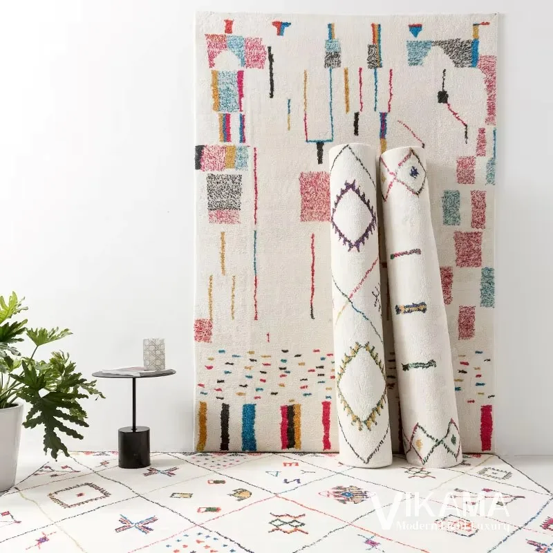 

VIKAMA Ethnic Style Light Luxury Rug Moroccan Living Room Bedroom Decoration Soft Plush Home Cloakroom Games Room Floor Mat