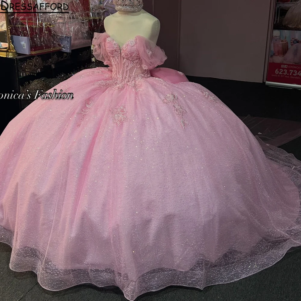 

Pink Princess Quinceanera Dresses for Women Sweetheart Glitter Tulle Vestido de 15 Quinceañeras Prom Gown Customized