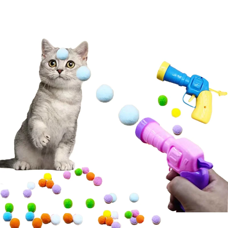 

Pet Interactive Launch Toy Cat Toy Ball Launcher Set Mini Pompoms Plush Ball Creative Kittens Training Game Stretch Cat Supplies