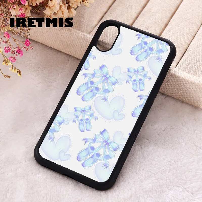 Iretmis Phone Cover Case For iPhone X XS Max XR 11 12 13 PRO MINI 14 15 16 Plus Rubber Silicone Bow Ballet Dancer Heart Blue