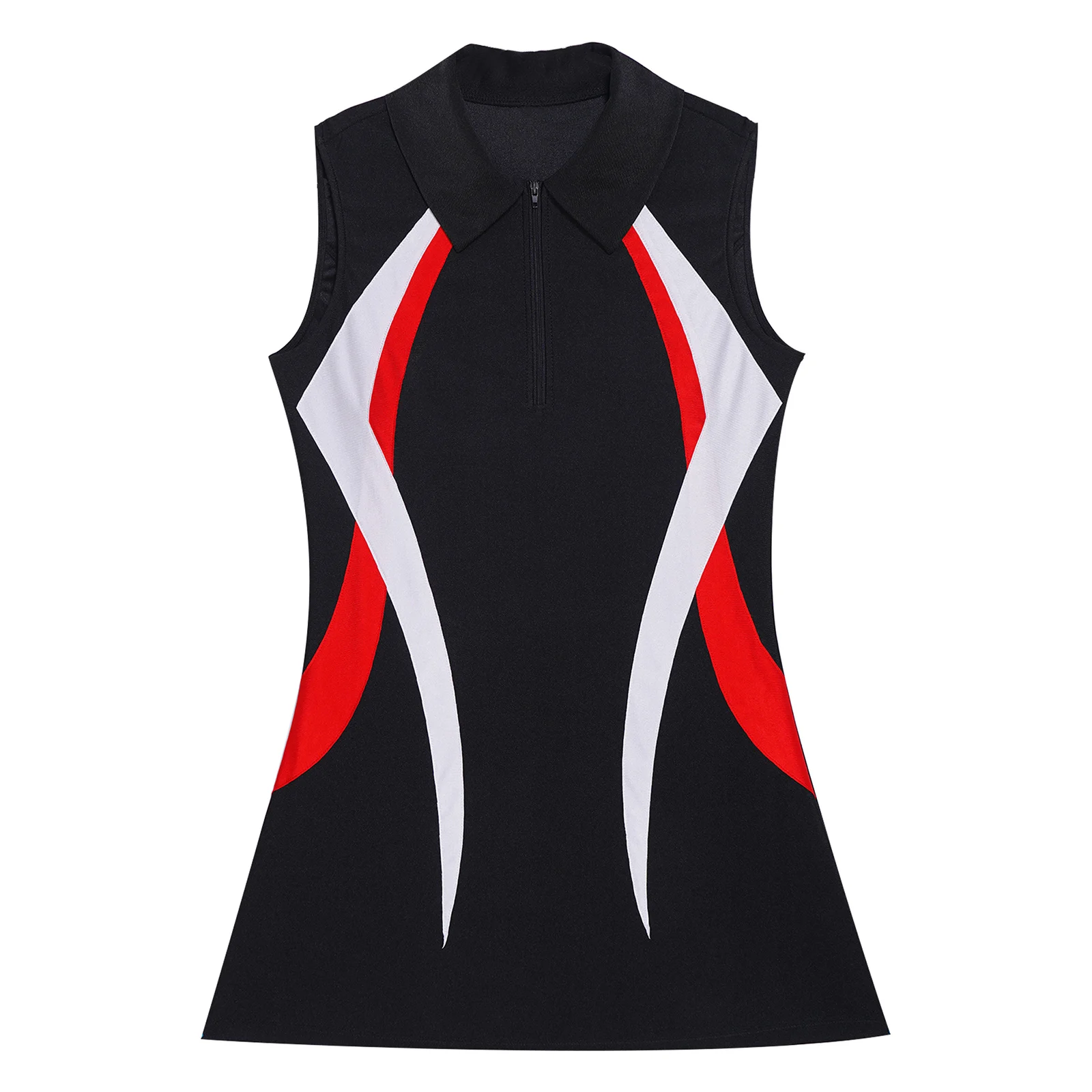 Women Tennis Dress Sleeveless Zipper Turn-down Collar Contrast Color Athletic Dresses Sportswear for Golf Badminton Training