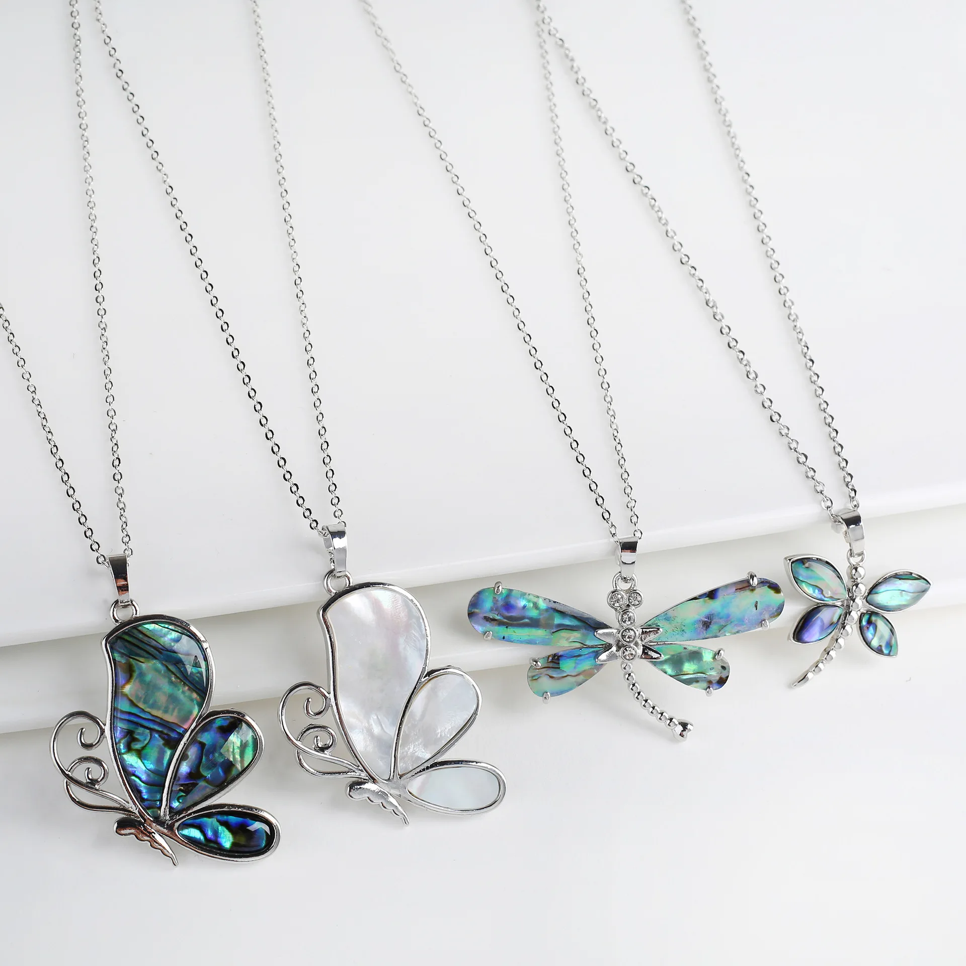 

Abalone Shell Butterfly Dragonfly Pendant Necklace, 925 Silver Plated Natural Shell Insect Necklace for Women