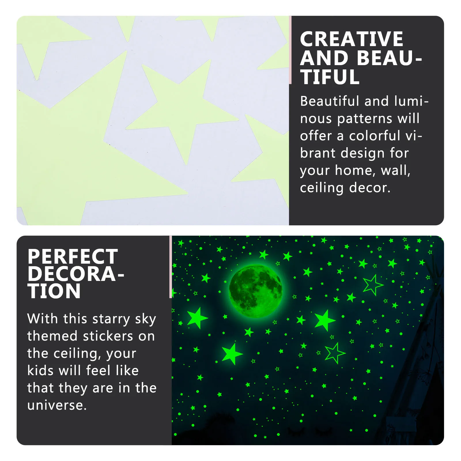 

1Set Glowing Moon Stars Wall Stickers Luminous PVC Decals Removable Self Adhesive Ceiling Decorations Wall Decals for Kids