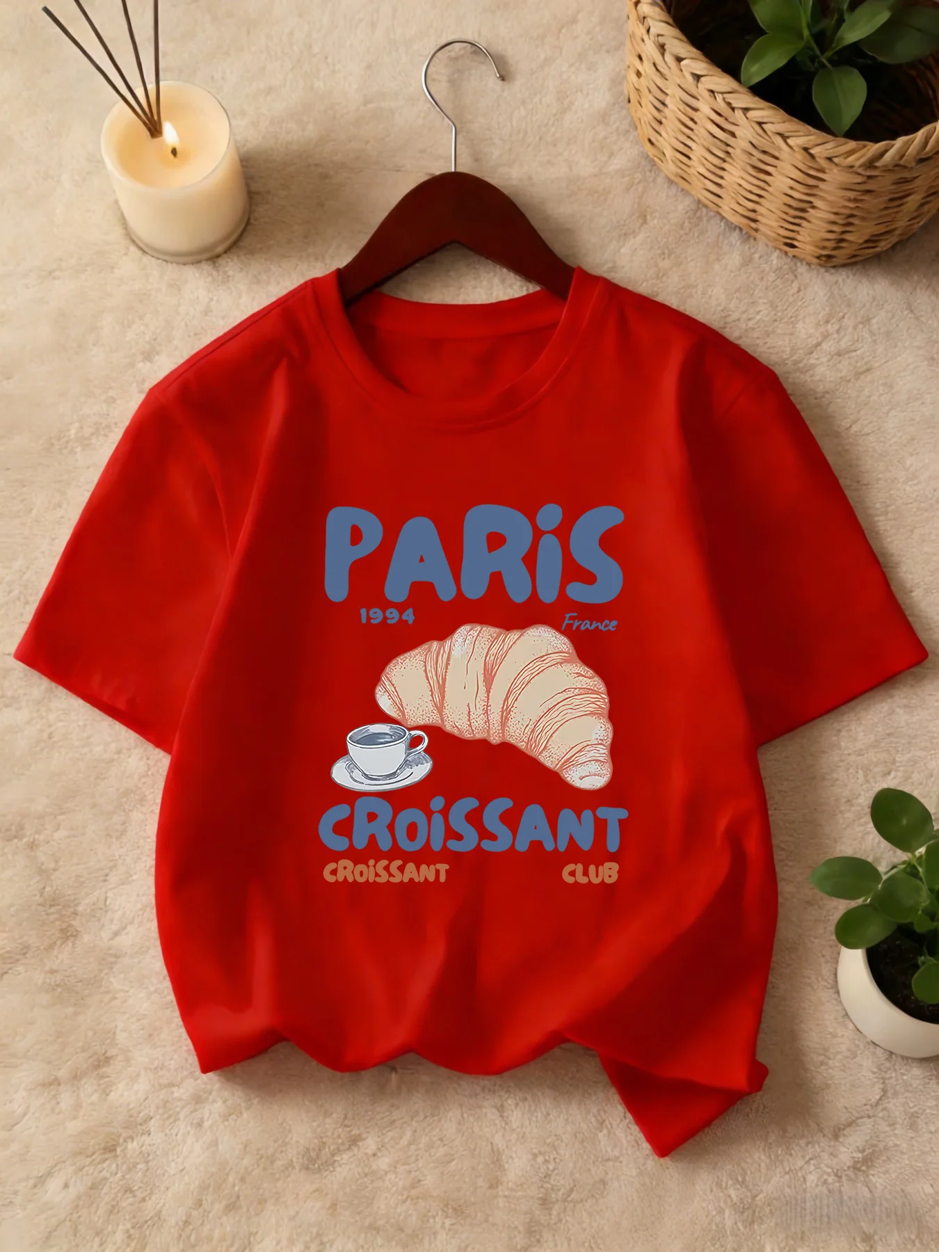 Paris Croissant Coffee Vintage Kids T Shirt Boys Girls Family Matching Tee Soft Cotton Short Sleeve Children Daily Casual Wear