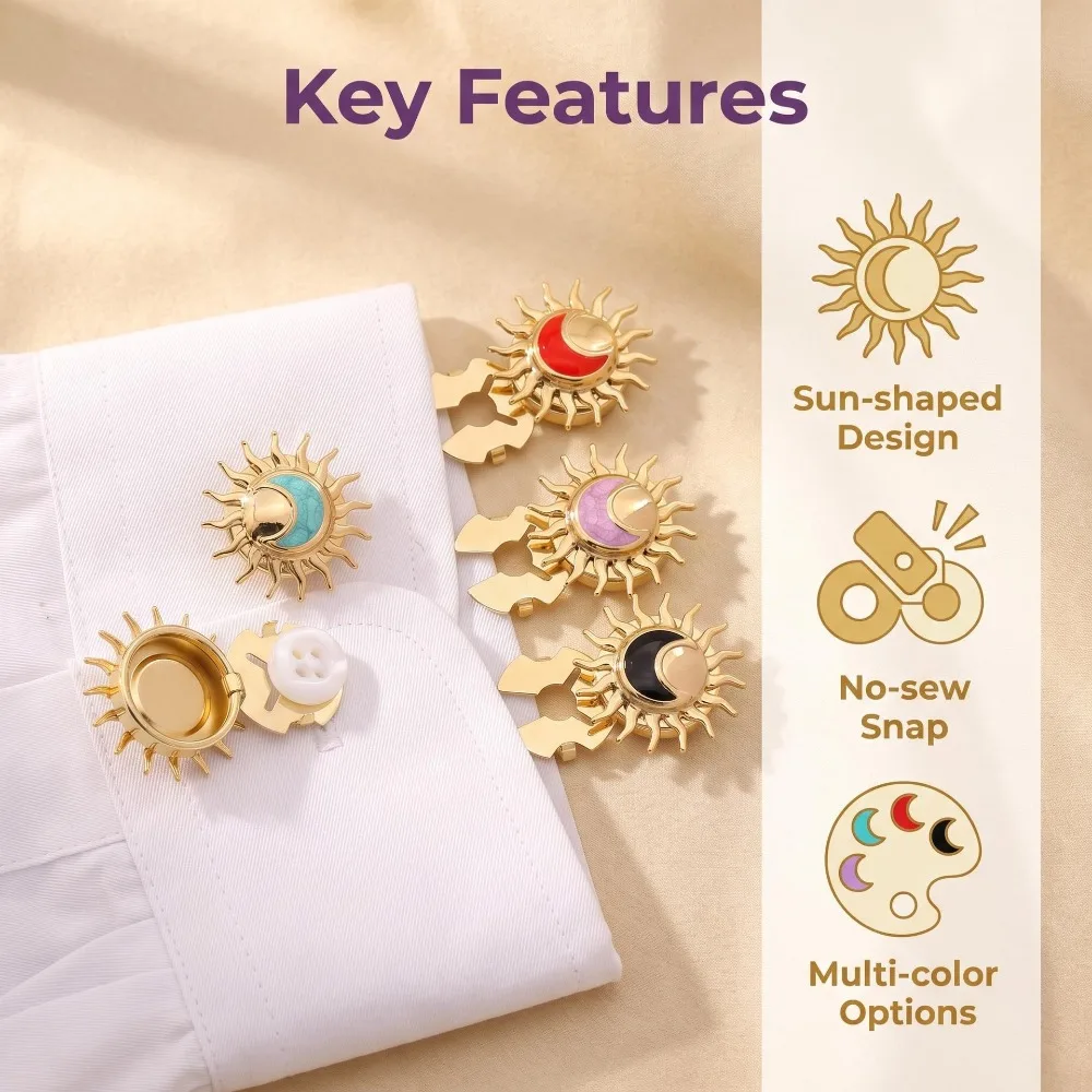 A Pair Button Cover Sun Shaped Moon Phase Decoration Detachable Anti Shirt Cufflinks Clothing Accessories Wholesale