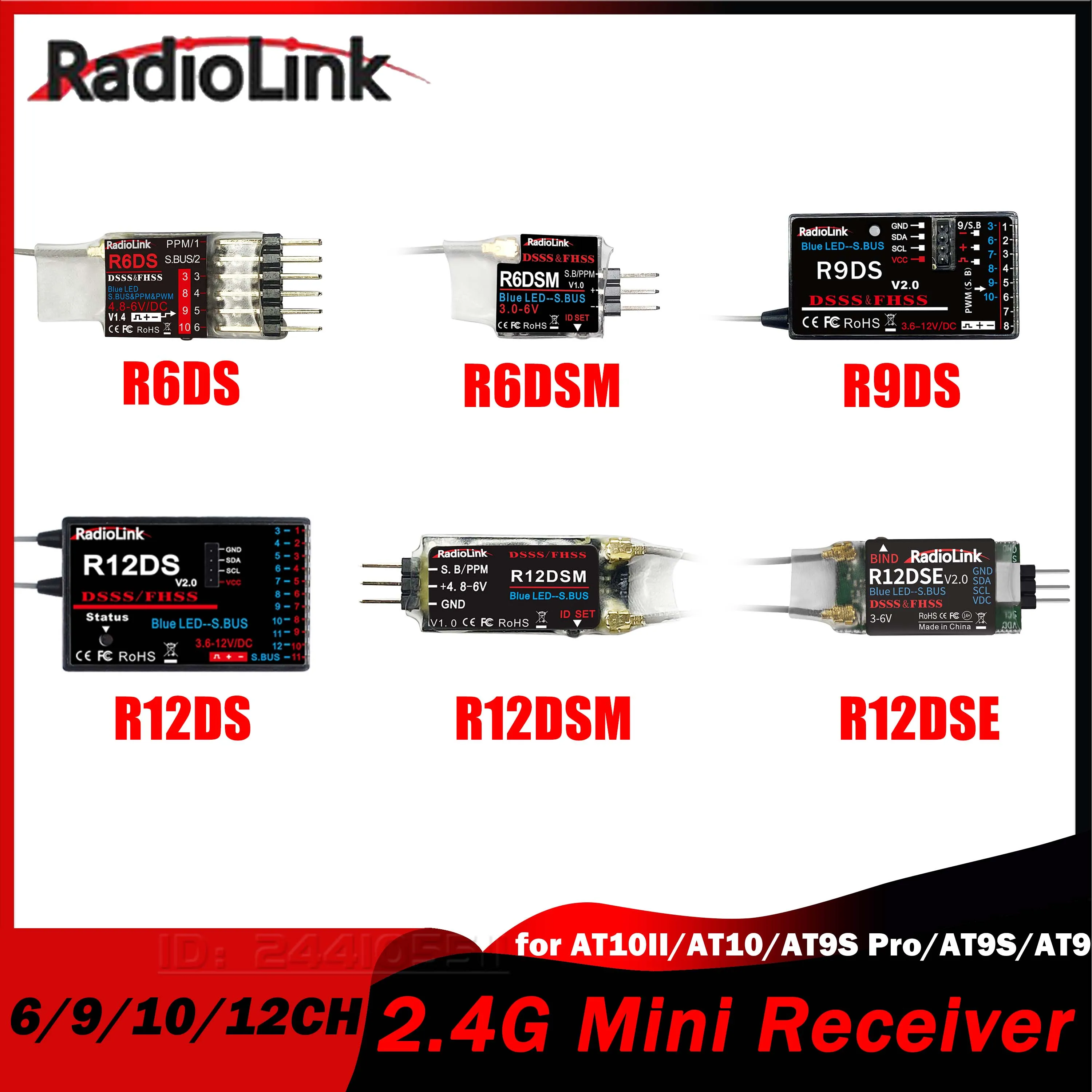 RadioLink R6DS R6DSM R9DS R12DS R12DSM R12DSE 6/9/10/12CH 2.4G Receiver for RC Car Robot Drone AT10II/AT10/AT9S Pro/AT9S/AT9