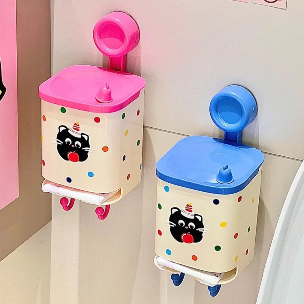 

Cartoon Sanitary Pad Storage Box Plastic Dustproof Menstrual Pad Storage Box with Hooks Waterproof Bathroom Shelf