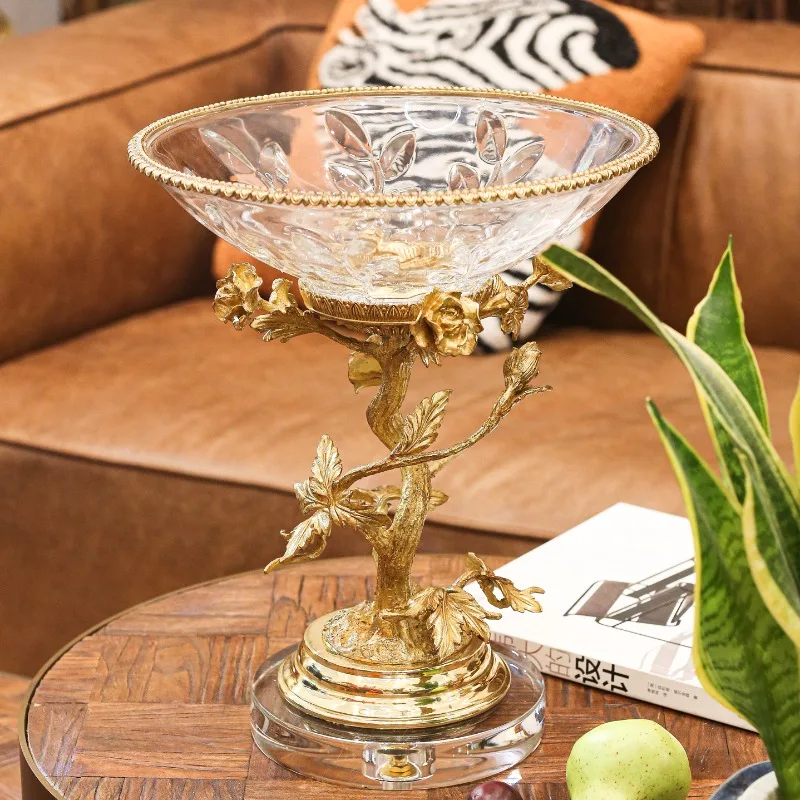 

GY119 French modern, light luxury copper inlaid crystal, glass fruit plate, living room table top, decorative ornament