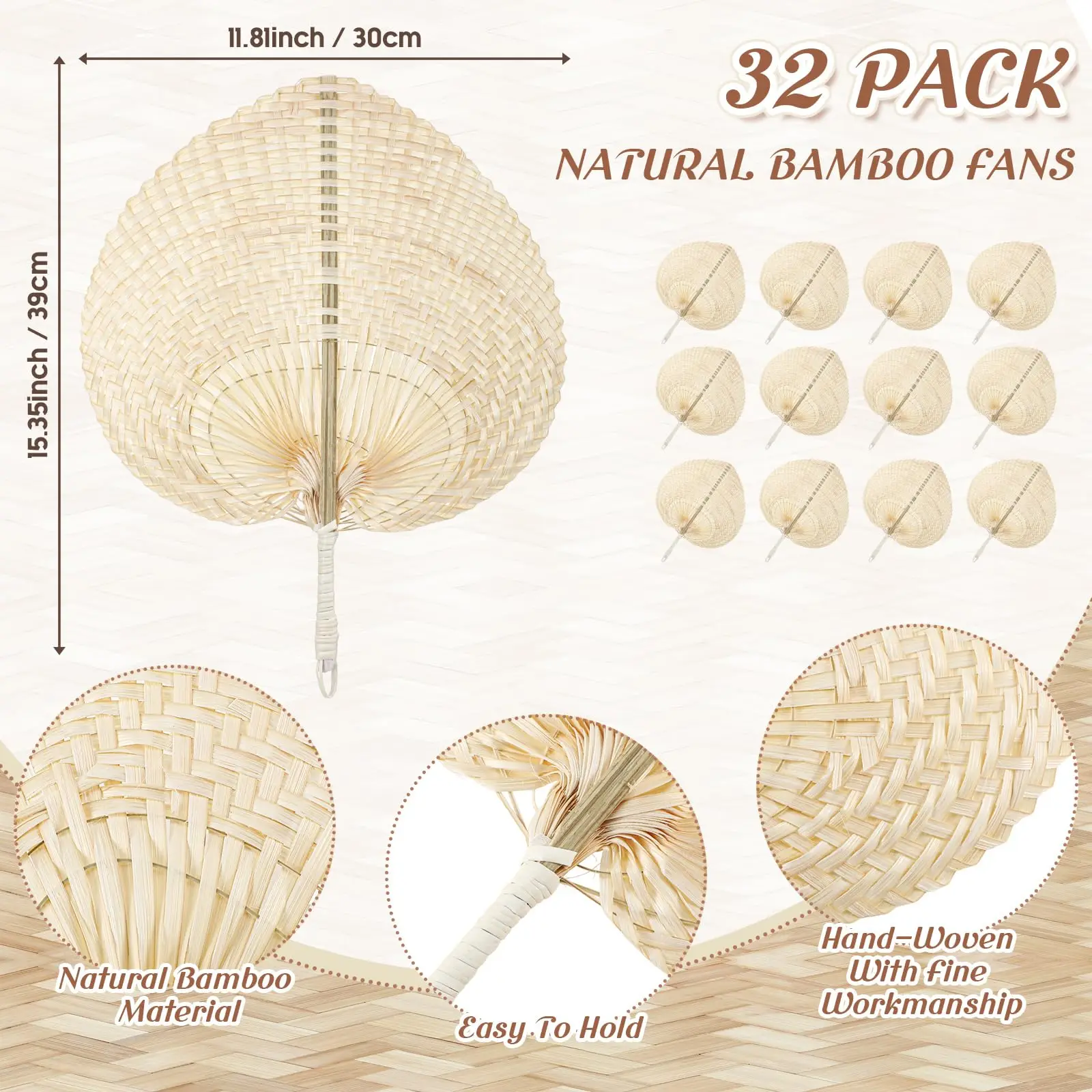 32pc Woven Bamboo Fan Hand Woven Fan Handheld Natural Raffia Fiber Hand Fan in Bulk for Indoor and Outdoor Summer Cooling  Fan