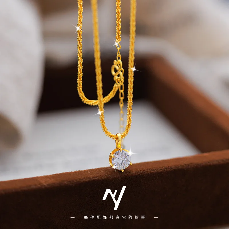 

999 real gold light luxury vintage zircon color caterpillar necklace for women's collarbone chain gift