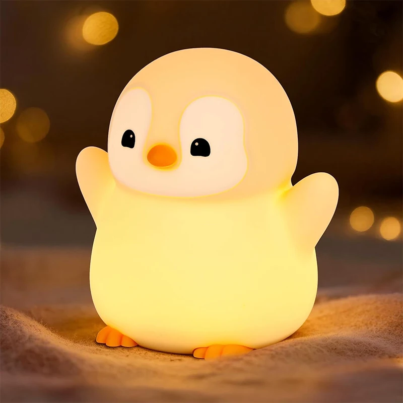 

Ночник для детей, силиконовый ночник с пингвином и таймером, перезаряжаемый, с регулируемой яркостью, сенсорный прикроватный светильник, декор для детской комнаты