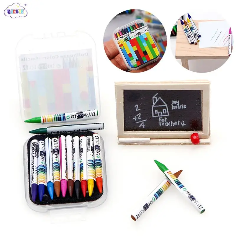 1 Set 12colours Mini Dollhouse Miniature Crayon Doll House Accessories For 1/6 Or 1/12 Dollhouse Kids Pretend Play Toys