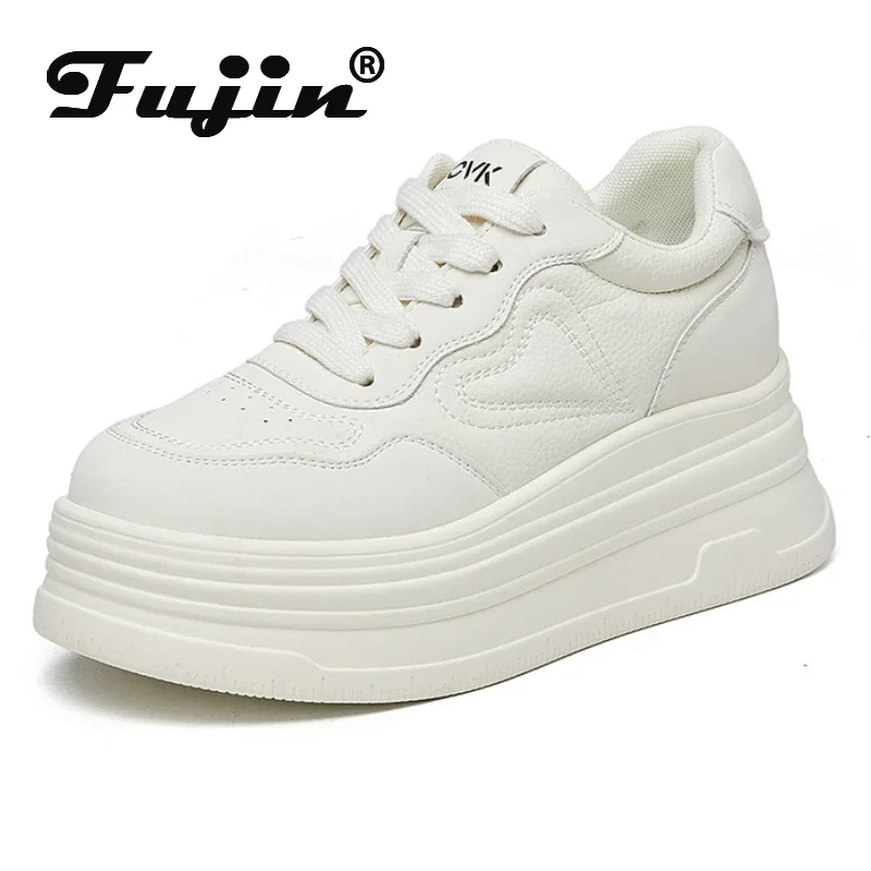 

Fujin 6,5 см массивные кроссовки из коровьей кожи, повседневные удобные высококачественные брендовые весенние туфли на танкетке на плоской подошве, осенняя вулканизированная обувь