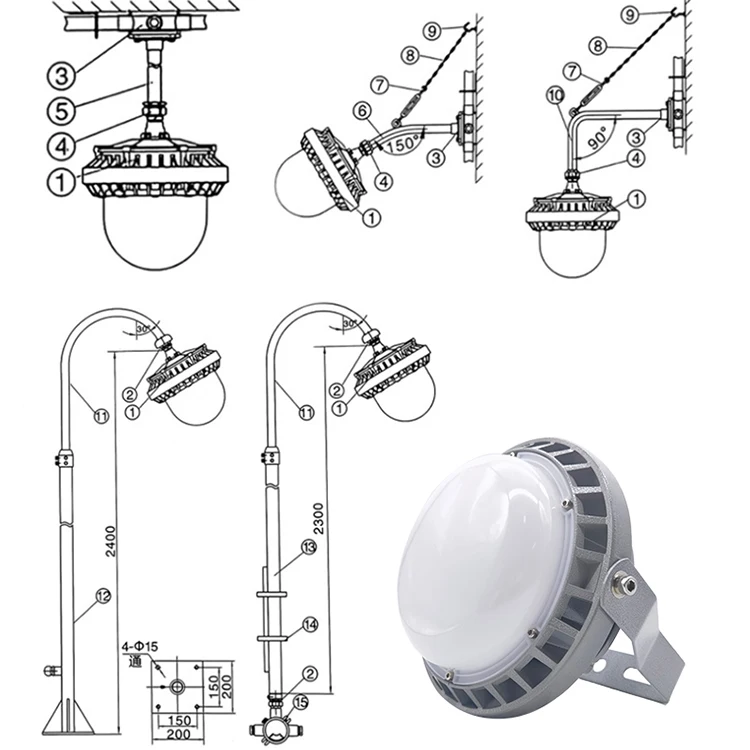 New Arrival Explosion Proof Lamp Ip65 Gas Station Lighting 50w 100w 150w Led Explosion Proof Light