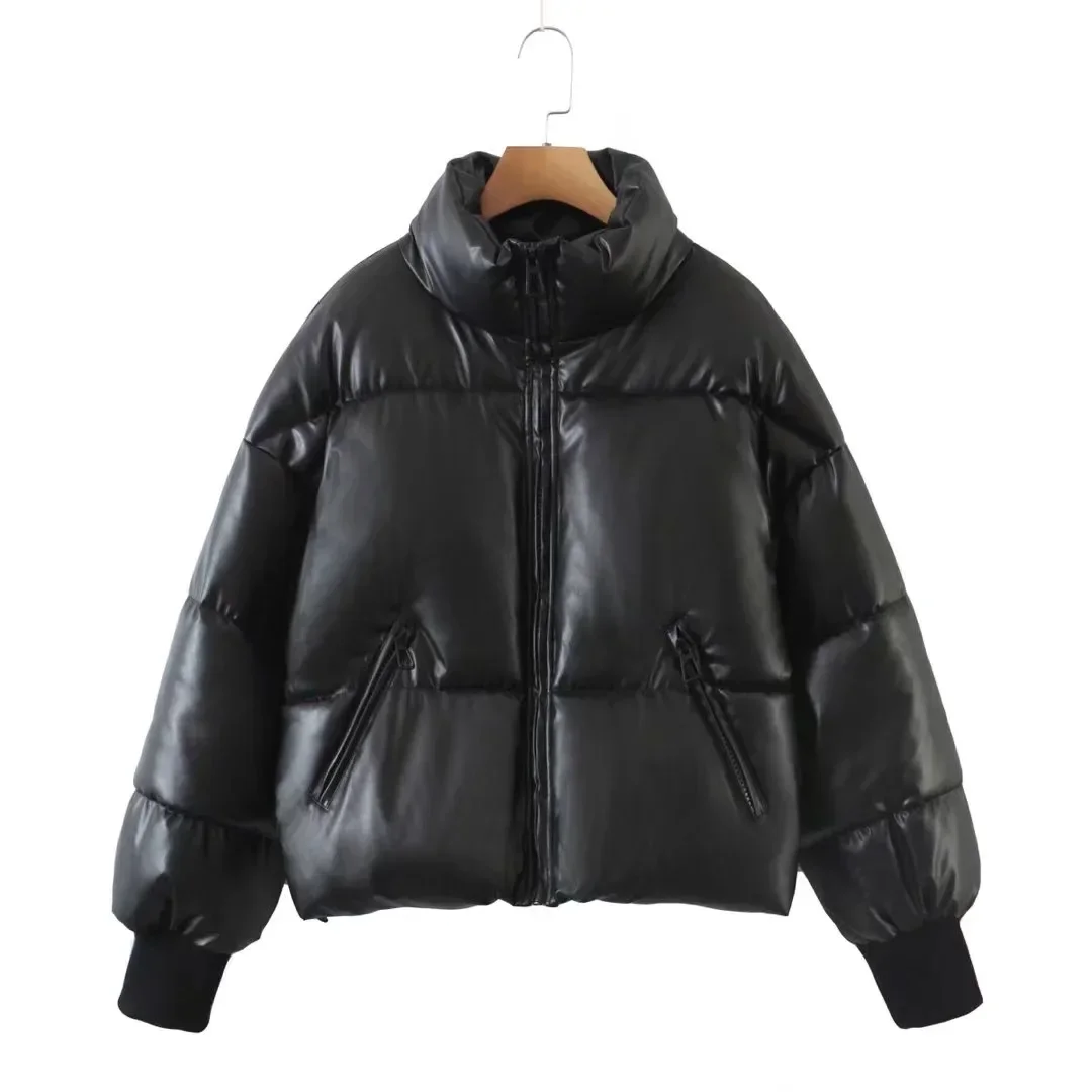 Cotton Winter New Stand Collar Zipper Pocket Thickened Warm Cotton-padded Jacket Coat Women