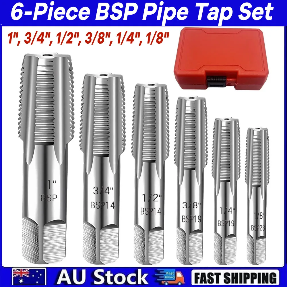 

Набор из 6 трубных метчиков BSP, 1 дюйм, 3/4 дюйма, 1/2 дюйма, 3/8 дюйма, 1/4 дюйма, 1/8 дюйма, набор герметичных карбоновых метчиков для сантехники, автомобилей