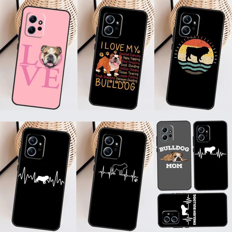 English Bulldog Heartbeat Case For Xiaomi Redmi Note 10 Pro 8 9 11 12 Pro 9S 10S 11S 12S Cover For Redmi 12 9 10 C