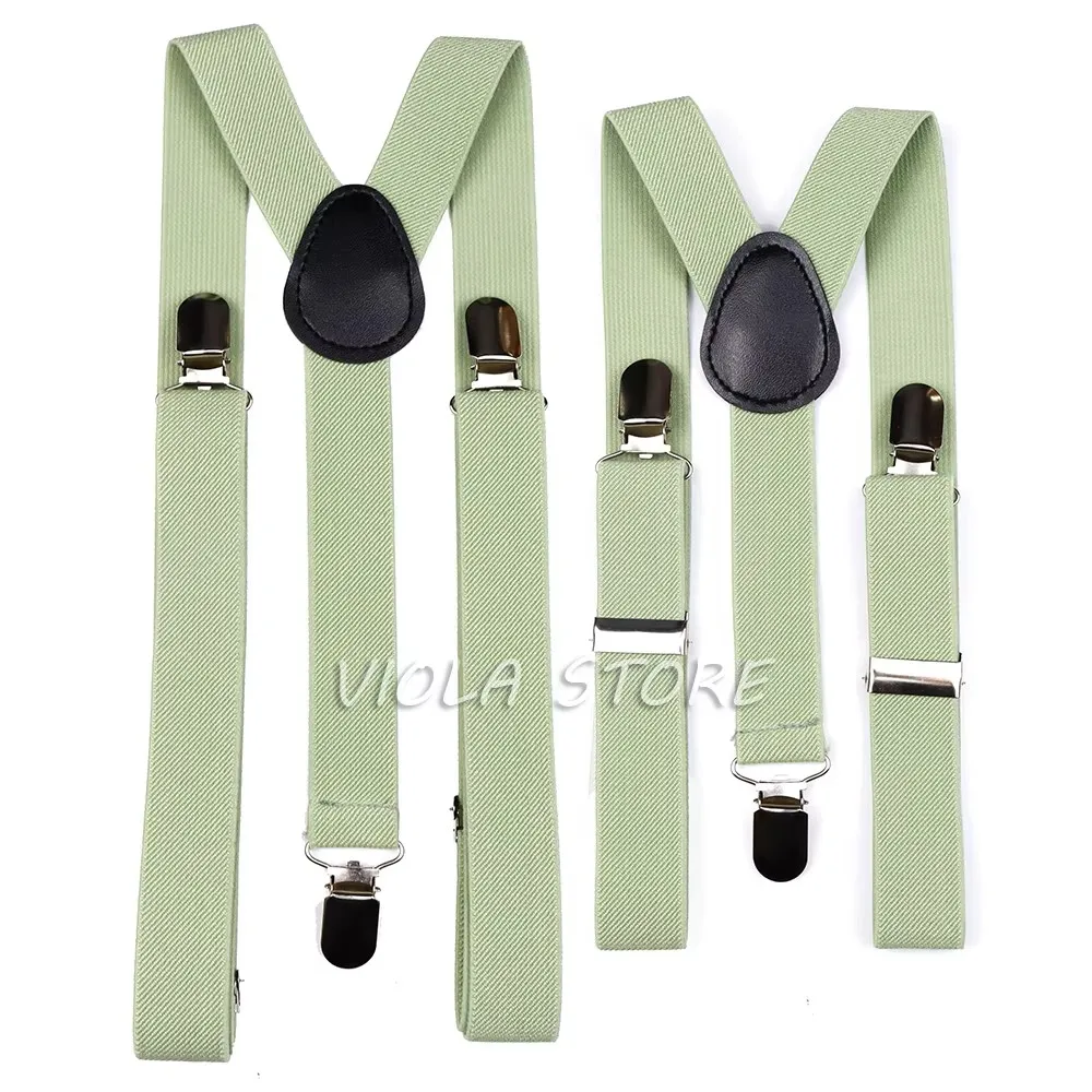 Dad Son New Sage Green Salmon Soild Elkastic Suspender Set Colorful Brace Men Women Kid Adjustable Wedding Party Daily Accessory