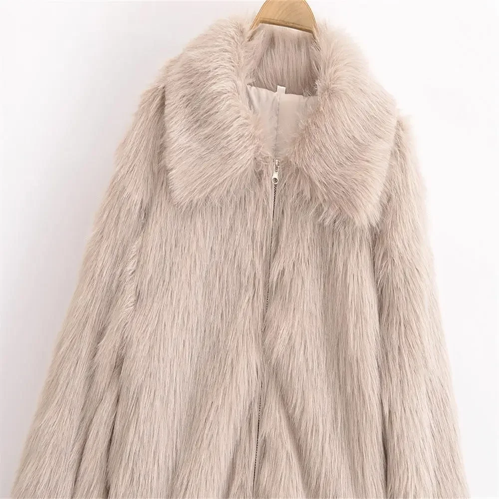 

Зимняя модная короткая меховая кожаная интегрированная свободная женская куртка с большим воротником, теплая повседневная куртка из полиэфирной ткани на молнии