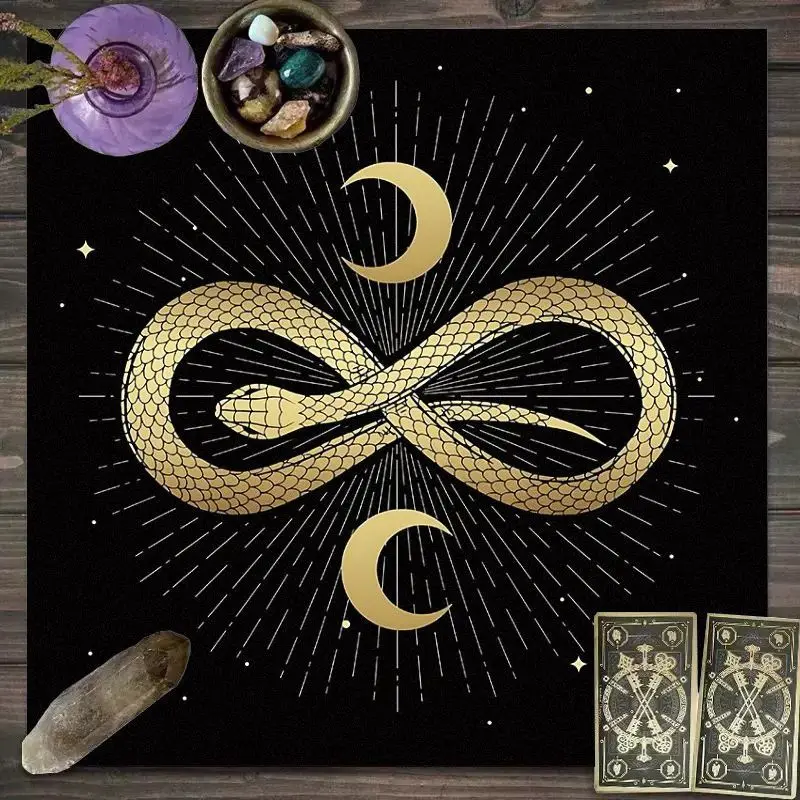VIKAMA Infinite Symbol Double Moon Tarot Tablecloth, Mystical Divination Altar Cloth Ceremony for Spiritual Room Decor