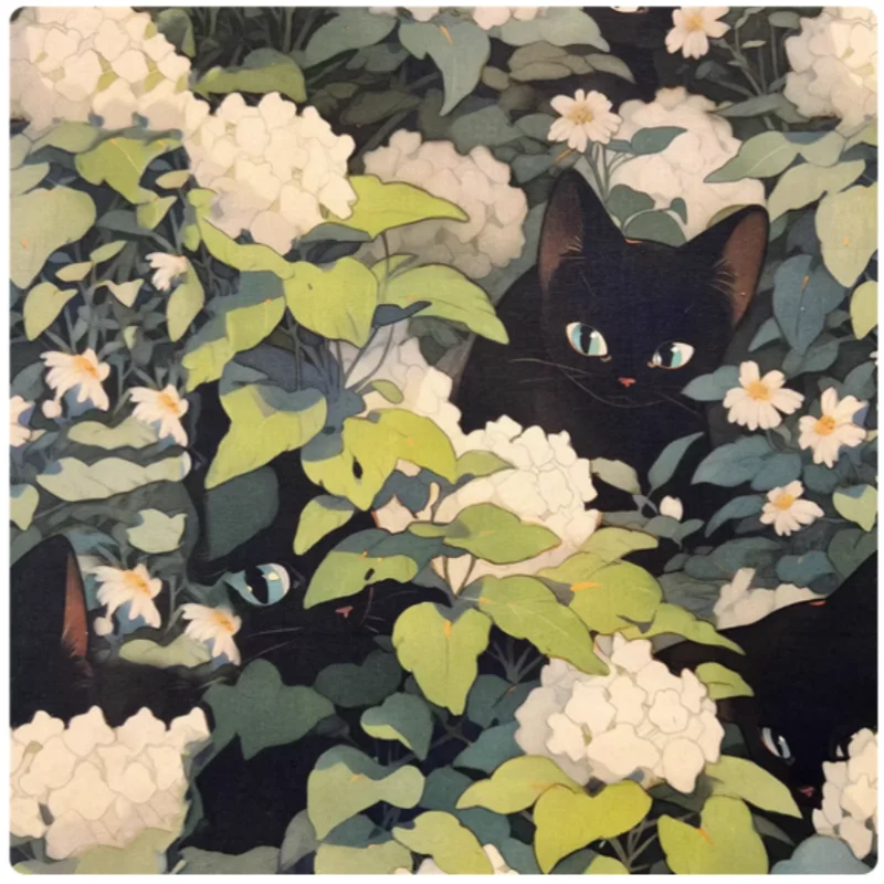 

Cartoon style white flower black cat print 100% cotton fabric for DIY shirt, pocket gold coin holder, curtain, table cloth, M137