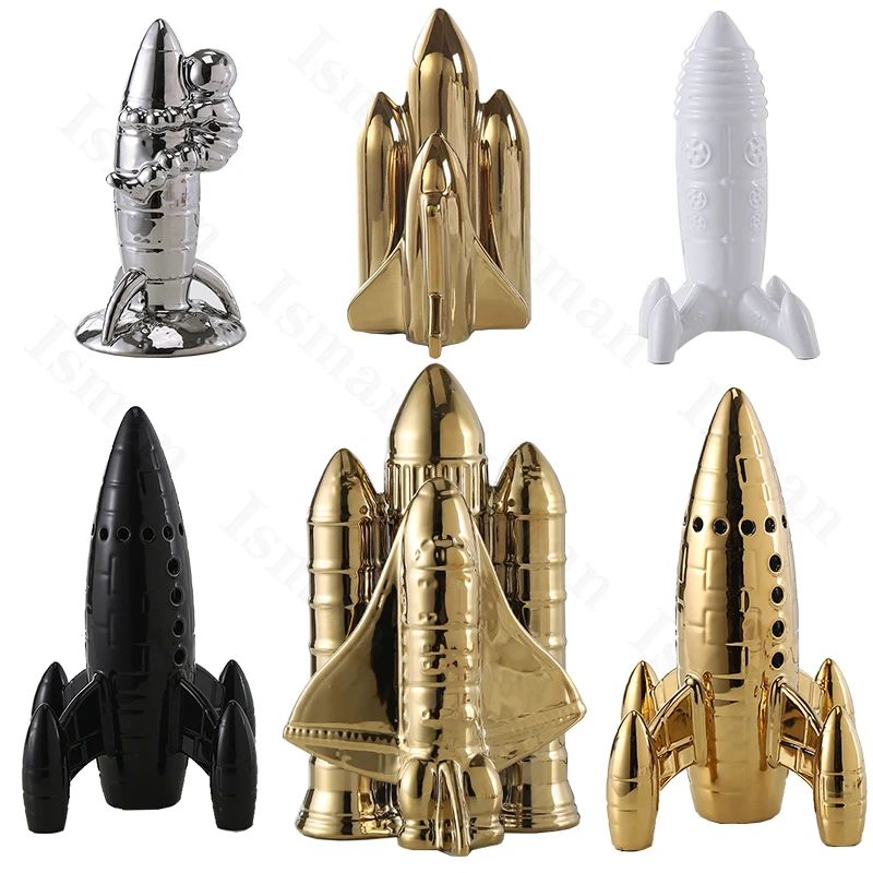 

Creative Ceramic Rocket Ornaments Modern Decorative Home Desktop Astronaut Spacecraft Figurine Art Crafts Living Room Decoration