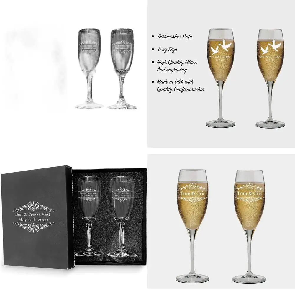 

Набор фужеров для шампанского с индивидуальной гравировкой для свадьбы - дизайн для него и для нее
